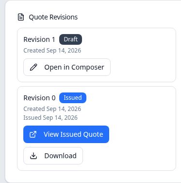 Quote 36 history with Revision 1 Draft above Revision 0 Issued