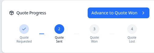 Quote Progress showing Quote Sent and the Advance to Quote Won button