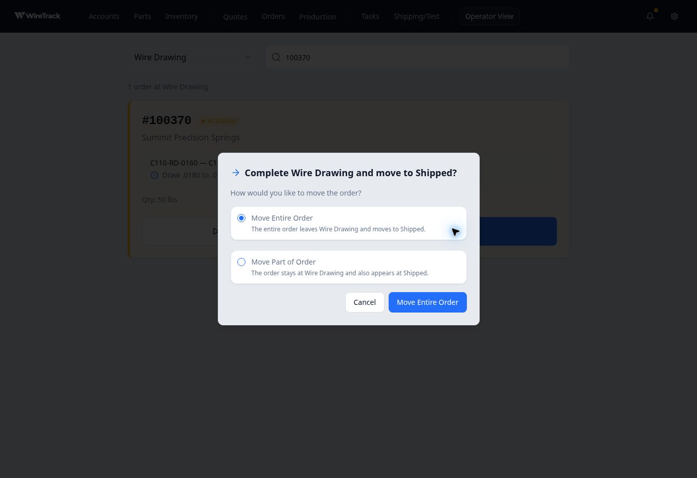 Final drawing-pass completion dialog naming Shipped as the destination